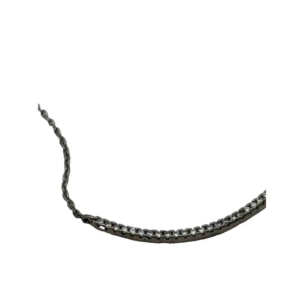 Silver Tone Curved Bar Rhinestone Necklace Adjustable Minimalist 16-18”